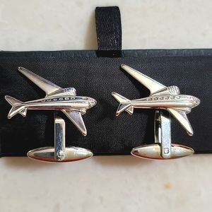 Silver Airplane Jet Cuff Links